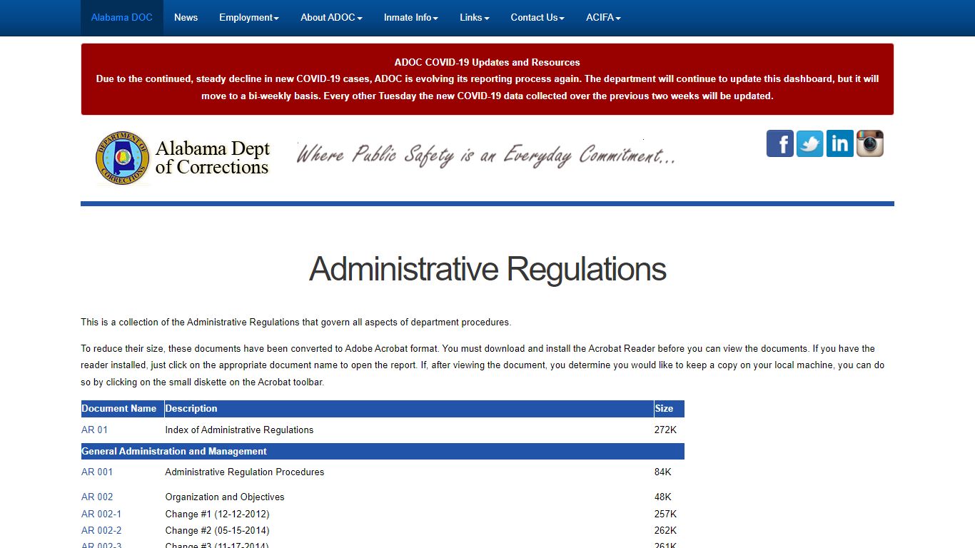 Administrative Regulations - Alabama Department of Corrections